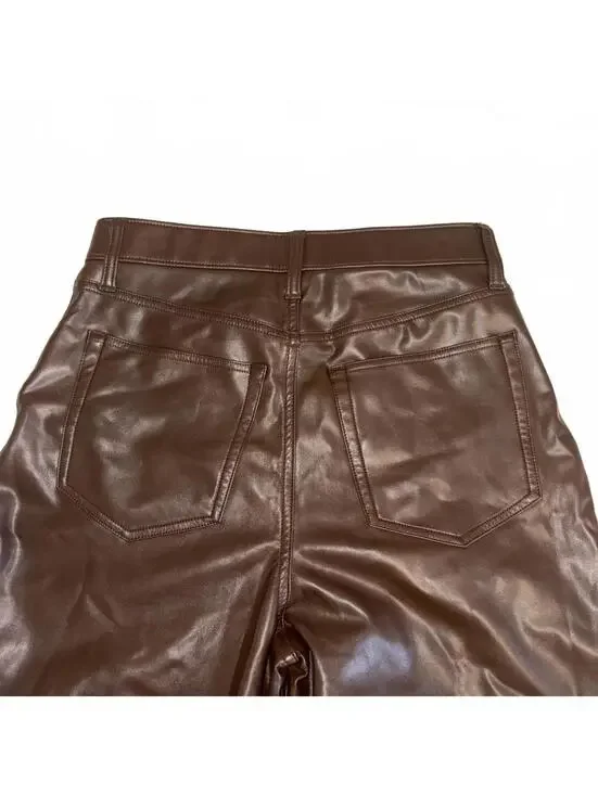 Abercrombie & Fitch The 90s Straight Ultra High Rise Brown Leather Pants 28 6/R - Picture 4 of 9